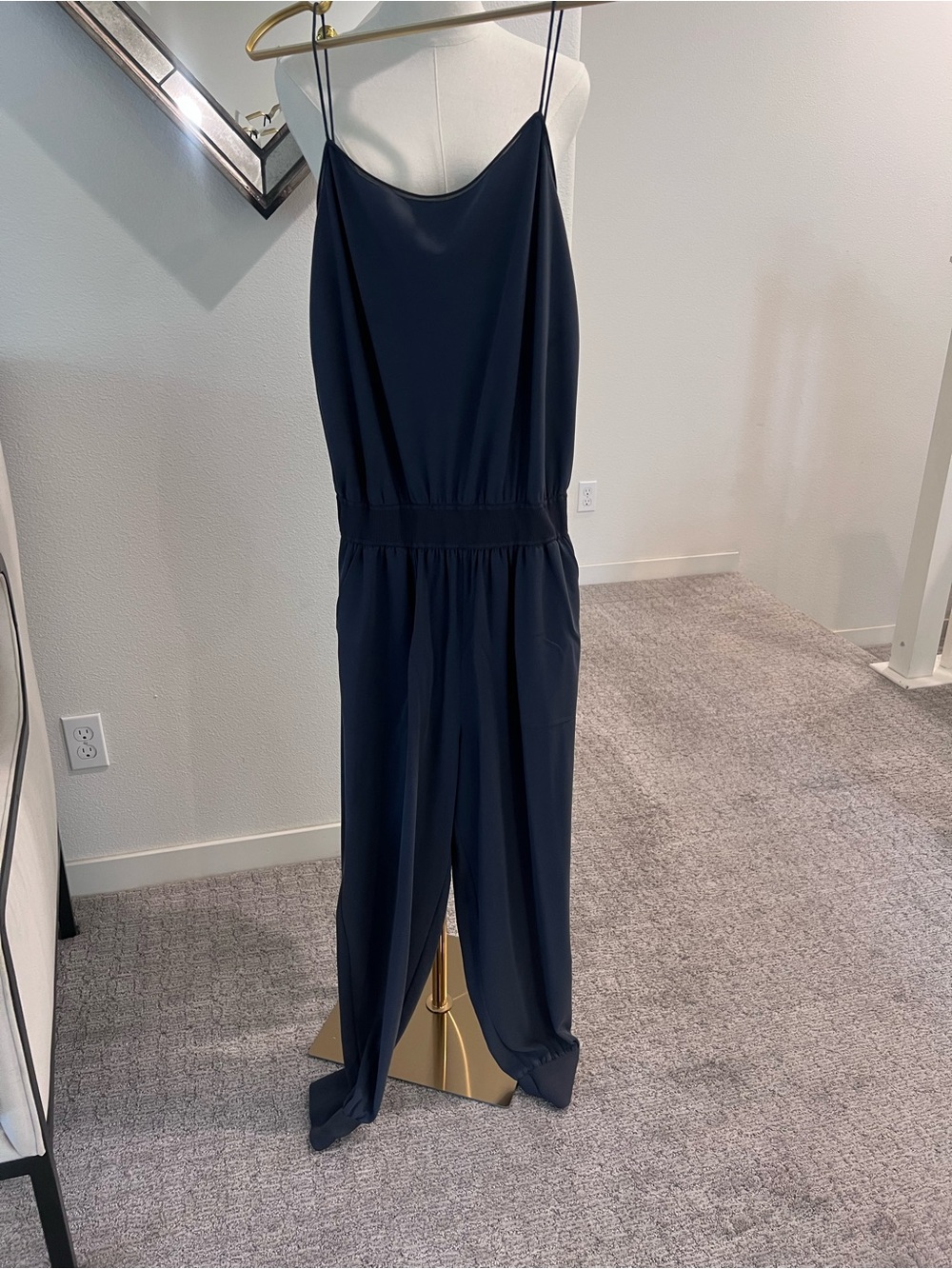Theory Navy Wide-Leg Jumpsuit with Spaghetti Straps